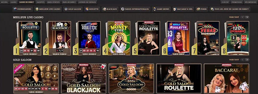 Casino en direct SpinBoss : roulette, blackjack et baccarat