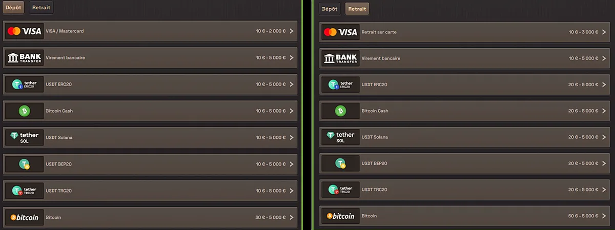 Méthodes de dépôt et de retrait SpinBoss : cartes et crypto